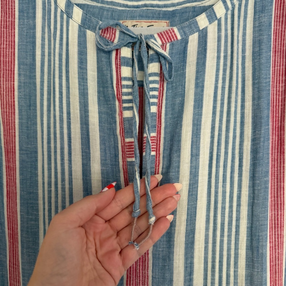 Free People We The Free Surf Stripe Maxi Top Cotton Linen Blend Beach Vacation - Picture 8 of 15
